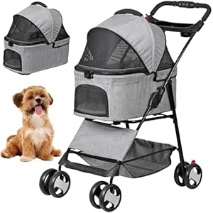 ZENY Pet Stroller, 3 in1 Foldable Dog Cat Jogger Stroller with 4 Wheels, Detachable Basket and Cup Holder, Travel Folding Carrier for Small/Medium Pet