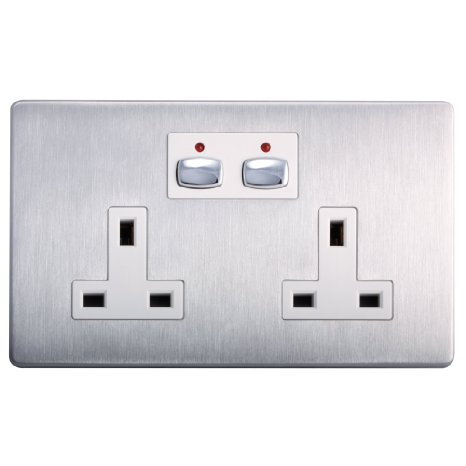 Energenie MIHO023 Remote and App Controlled Brushed Steel Double Wall Socket