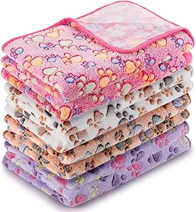 4 Pcs Pet Blanket Dog Puppy Blanket Paw Print Fleece Blanket for Small Medium Pet Dog Cat Warm Soft Sleep Mat Guinea Pig Cage Liners Blanket (White, Coffee, Pink, Purple,XX-Large(51 x 63 Inch))