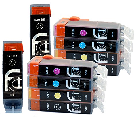 10x Canon PGI-520 / CLI-521 FCI Compatible Printer Ink Cartridges (Contains: 2x 520BK Large Black, 2x 521C Cyan, 2x 521M Magenta, 2x 521Y Yellow, 2x 521BK Small Black) Double Capacity Inks