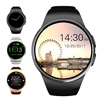 Evershop Bluetooth Smart Watch 1.5 inches IPS Round Touch Screen Water Resistant Smartwatch Phone with SIM Card Slot, Sleep Monitor, Heart Rate Monitor and Pedometer for IOS and Android Device (Black)