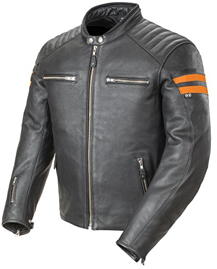 Joe Rocket Classic 92' Men's Leather Jacket (Black/Orange, Small)