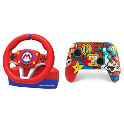 Hori Nintendo Switch Mario Kart Racing Wheel Pro Mini By - Officially Licensed By Nintendo - Nintendo Switch & PowerA Enhanced Wireless Controller for Nintendo Switch - Mario Pop (Only at Amazon)