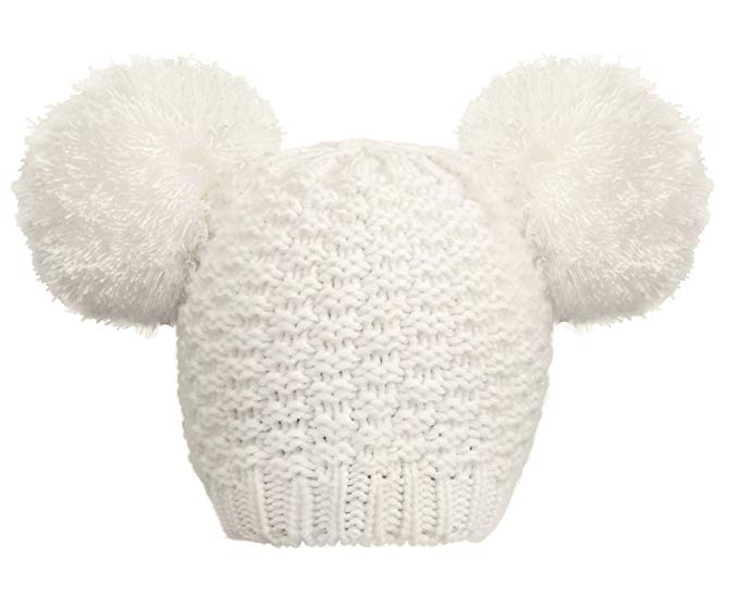 Jasmine Womens Winter Thick Cable Knit Beanie Hat with Faux Fur Pompom Ears