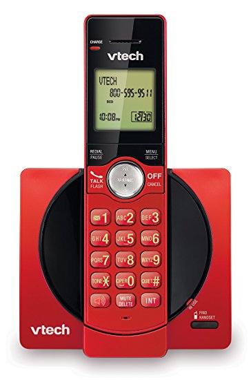 VTech DECT 6.0 Single Handset Cordless Phone with CID, Backlit Keypad and Screen, Full Duplex Handset Speakerphone, and Call Block Red