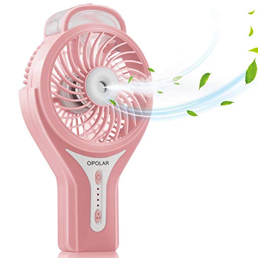 OPOLAR Portable USB Misting Fan, Handheld Design, Rechargeable Battery Operated Fan with 3 Settings, Water Spray Fan, Personal Cooling Mist Humidifier Fan for Outdoor and Travel-Pink