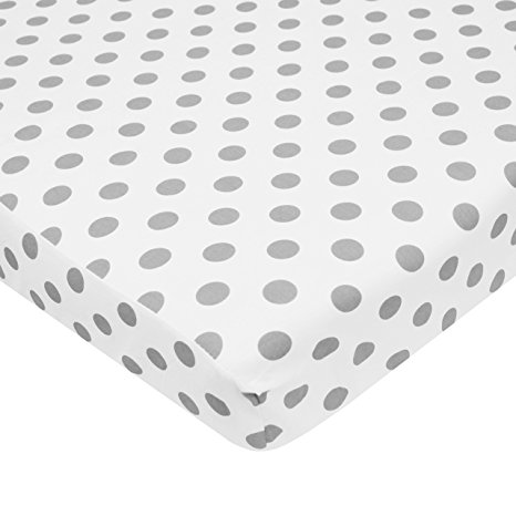 TL Care 100% Cotton Percale Fitted Mini Crib Sheet, White with Gray Dot