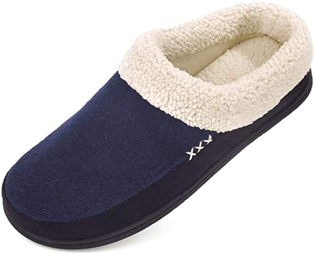 Men's Slippers Fuzzy House Shoes Memory Foam Slip On Clog Plush Wool Fleece Indoor Outdoor