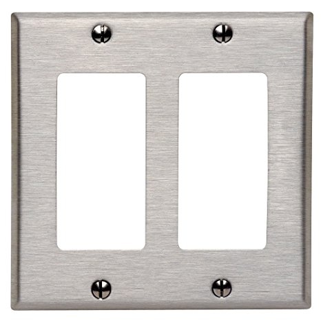 Leviton 84409-40 2-Gang Decora/GFCI Device Decora Wallplate, Device Mount, Stainless Steel