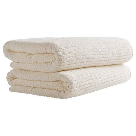 Rivet Ribbed Cotton Bath Towels, Set of 2, Egret White