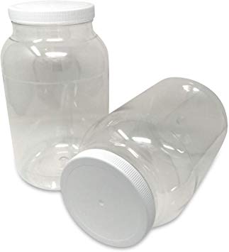 CSBD 1 Gallon Clear Plastic Jars With Ribbed Liner Screw On Lids, BPA Free, PET Plastic, Made In USA, Bulk Storage Containers 2 Pack (1 Gallon)