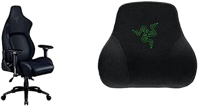 Razer Iskur Gaming Chair   Razer Head Cushion Neck & Head Support for Gaming Chairs Bundle - Black