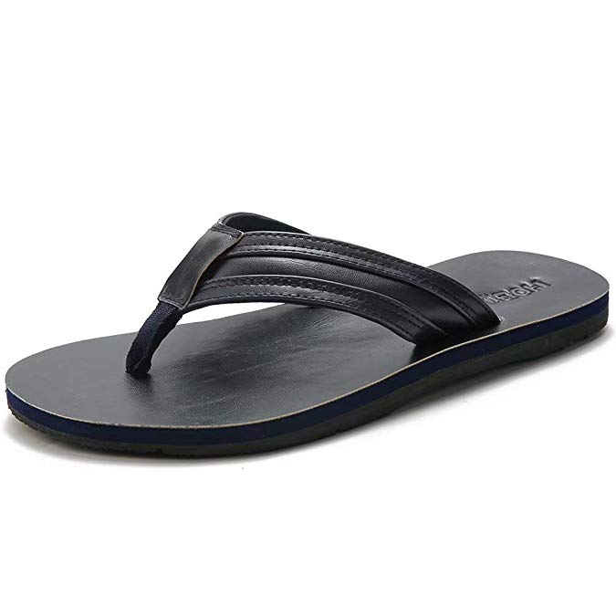 BODATU Men's Flip Flops Athletic Leather Thong Sandals