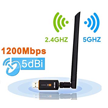 Wifi Dongle, Wifi Adapter Dual Band 5G / 2.4G AC1200 Mbps 802.11 AC Wireless receiver USB 3.0 Wifi Stick with 5dBi Antenna for PC /Desktop/Laptop/Tablet, Support Windows 10/8.1/8/7/XP/Vista MAC OS 10