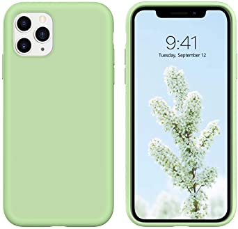 iPhone 11 Pro Max Case, DUEDUE Liquid Silicone Slim Fit Soft Gel Rubber Cover with Microfiber Cloth Lining Cushion Shockproof Full Body Protective Anti Scratch Case for iPhone 11 Pro Max 6.5 inch 2019 Release for Women Girls,Matcha Green