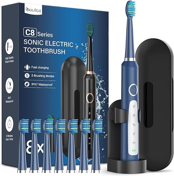 Electric Toothbrush for Adults and Kids, Sonic Toothbrush with 8 Toothbrush Heads and 5 Brushing Modes, 120 Days of Use with 3-Hour Fast Charge