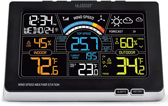 La Crosse Technology 327-1414W Color Wireless Wind Speed Weather Station, Black