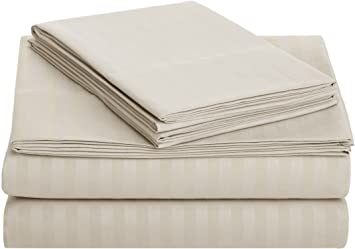 AmazonBasics Deluxe Striped Microfiber Bed Sheet Set - Twin, Beige