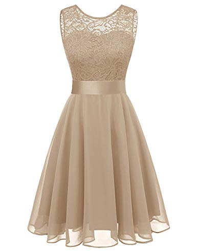 BeryLove Women's Short Floral Lace Bridesmaid Dress A-line Swing Party Dress