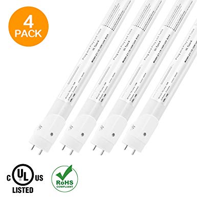 EVE 4Pack T8 LED Light Tube 4ft 18W (48W Equivalent), 2520 Lumens 3500K, Dual End or Single End Powered, Frosted Cover,Fluorescent Light Bulbs Replacement,with or Without Ballast - Internal Driver