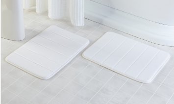 2 Pack - 17"x 24" Microfiber Memory Foam Bath Mat with Anti-Skid Bottom (White)