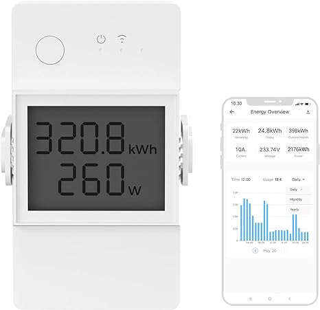 SONOFF POW Elite 20A Smart Power Meter Switch, WiFi Wireless Outlet with Power and Energy Monitoring, Control Lights and Appliances from Phone, Manage Energy for DIY Smart Home,Works with Alexa