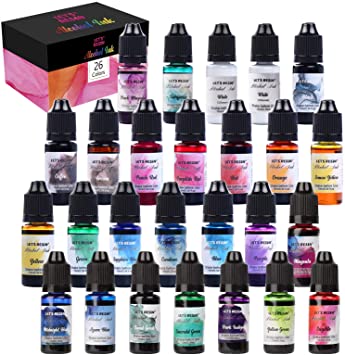 Alcohol Ink for Resin LET'S RESIN Concentrated Alcohol Ink Set 26 Vibrant Colors Alcohol-Based Resin Ink,Alcohol Paint Dye for Resin Art,Tumblers,Epoxy Resin (Each 0.35oz)