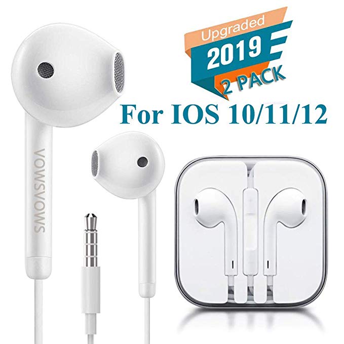 Headphones/Earphones/Earbuds/Headsets 3.5mm Wired Headphones Noise Isolating Earphones with Built-in Microphone & Volume Control Compatible with iPhone 6 Se 5S 4 iPod iPad/Android MP3-White(2 Pack)