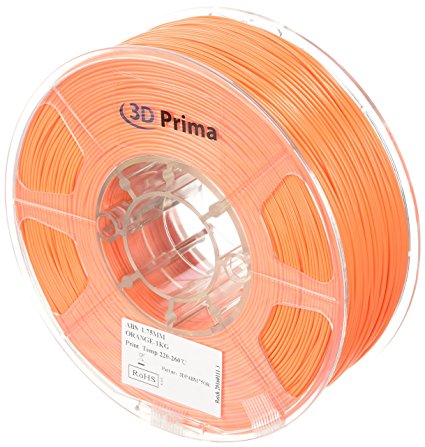 3D Prima 3DPABS175OR Print Filament, ABS, 1.75 mm, 1 kg Spool, Orange