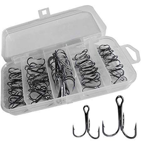 Drasry Fishing Treble Hooks Set Size 1/0 to 16 for Saltwater Freshwater High Carbon Steel different Fish Hook 50pcs/Box