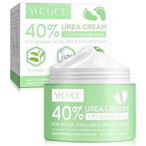 40 Percent Urea Cream plus 2 Percent Salicylic Acid - for Rough Thick Dry & Cracked Skin - Gently Exfoliates - Feet Hands Elbows - Tea Tree, Aloe Vera - 5.29 Oz(150g), Green