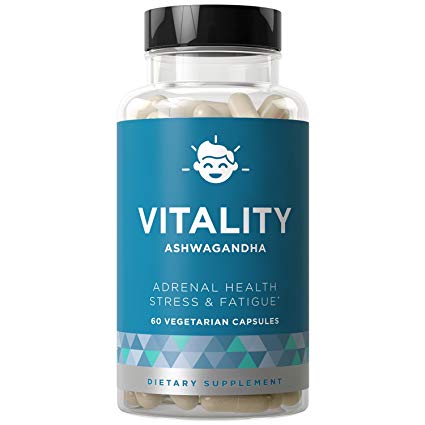 Vitality Adrenal Support & Fatigue Fighter - Fast-Acting Strength, Stress Relief, Healthy Cortisol, Focused Energy - Ashwagandha, Magnesium, L-Tyrosine - 60 Vegetarian Soft Capsules