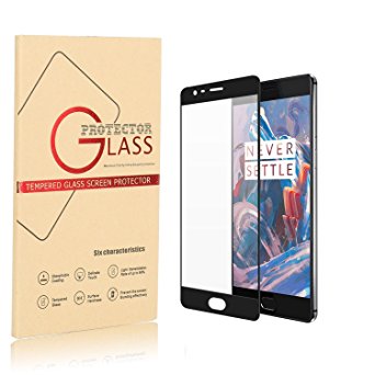 OnePlus 3T / OnePlus 3 Screen Protector,Full Coverage Tempered Glass(Full Cover),Premium Oil Resistant Coated Glass Screen Protector (Black Full Screen Protector)
