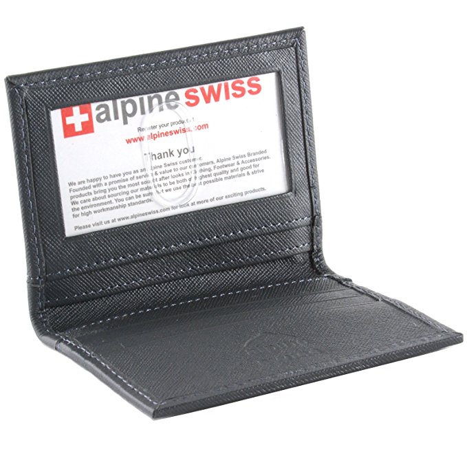 Alpine Swiss Thin Front Pocket Wallet Business Card Case 2 ID Window 6 Card Slot