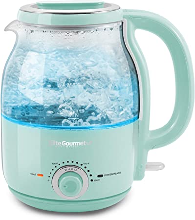 Elite Gourmet EKT1220M Electric BPA-Free Glass Kettle, Temperature Dial, Keep Warm Function, Cordless 360° Base, Blue LED Interior, Auto Shut-Off Function – Quick Boil