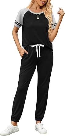 Ekouaer Lounge Sets for Women Two Piece Pajama Set Short Sleeve Crewneck Jogger Outfits and Sweatpants Tracksuit