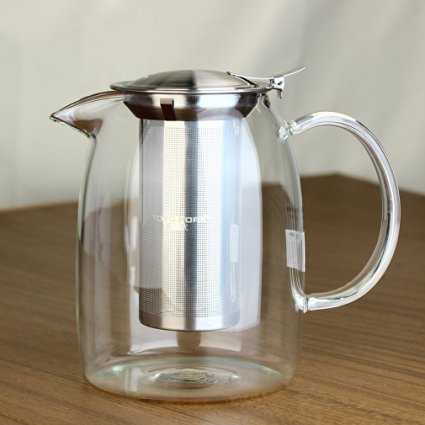 ToYo Borosilicate Glass teapot with Stainless Steel Infuser Removable Lid 1200ml /40 Oz Pyrex Glass Coffee Teapots set Stovetop Safe,Heat Resistantt
