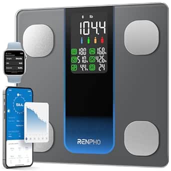 Renpho Smart Scale for Body Weight, Weight Scale with 7-in-1 Large LED Display for BMI, Body Fat, Muscle Mass, 13 Body Composition, High Accurate Bluetooth Scale, 500lbs, 11.8", Elis 2XL