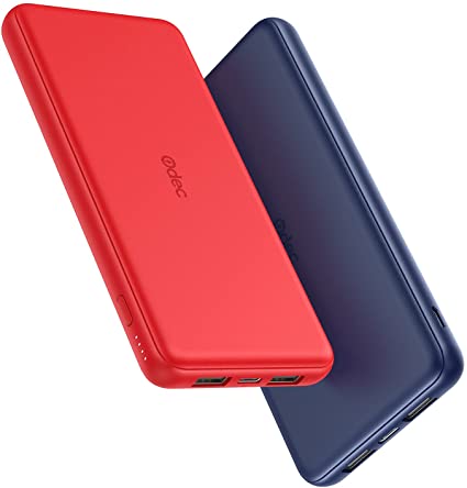 Portable Charger 2-Pack 10000mAh Power Bank Odec High Capacity Power Bank Ultra Slim External Phone Battery Pack with Dual Input & Output for iPhone 12 Pro, Galaxy S10, Pixel 4, (Red   Blue)