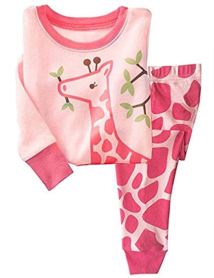 Girls Long Sleeve Pajamas Children 100% Cotton Animal Pjs Set 2 Piece Sleepwear