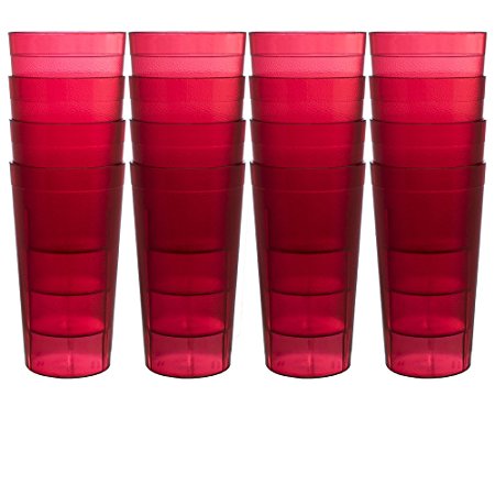 Cafe 20-ounce Break-Resistant Plastic Restaurant-Quality Beverage Tumblers | Red | Set of 16