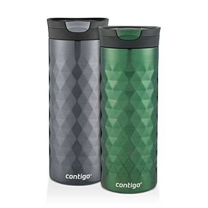 Contigo SnapSeal Kenton Travel Mugs, 16oz, Hunter Green/Gunmetal, 2-Pack