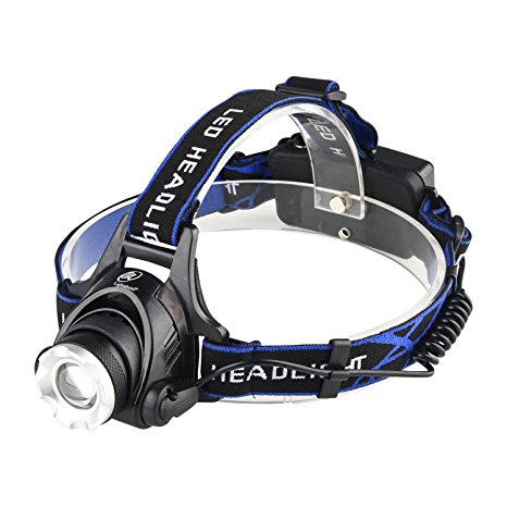 Lightahead LED Super Bright Headlamp with 3 modes Zoomable Head,Hat,Cap Helmet light Rechargeable Battery Waterproof Hands free, Adjustable 1000 Lumens for Camping Hiking Cycling Fishing and More