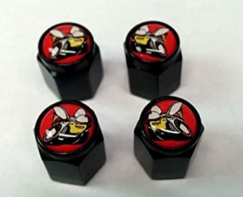 4 Dodge Hemi Scat Pack Valve Stem Caps (Black - Modern Red)