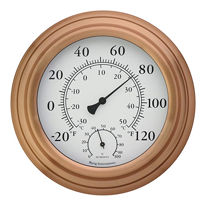 Bjerg Instruments 8" Copper Finish Decorative Indoor/Outdoor Thermometer and Hygrometer