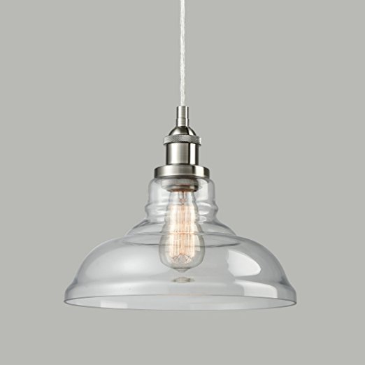 CLAXY Ecopower Industrial Edison Vintage Style 1-Light Brushed Nickel Pendant Glass Hanging Light