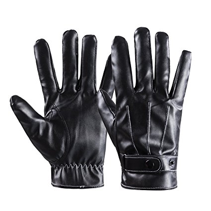 Winter Warm Gloves Men’s Touch Screen Texting Leather Outdoor Driving Cycling Thick Cashmere Lining Gloves by REDESS