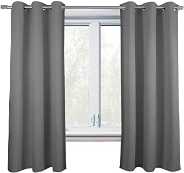 NIM Textile Thermal Insulated Blackout Curtains Room Darkening Window Panel Grommet Top Drapes - Sofiter Collection - 84" Total Width, 2-Panels Set, 42" W x 52" L, Dark Grey