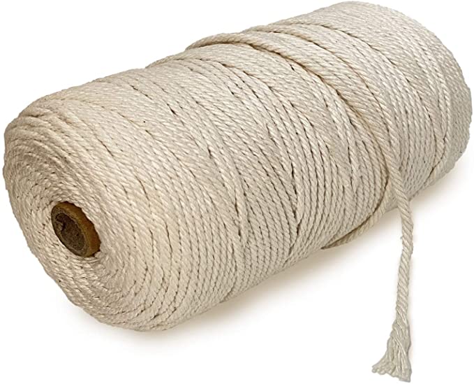 HNXAZG Macrame Cotton Cord 3 mm X 218 Yards Natural Cotton Rope 4 Strand Twisted Craft Cord for Handmade Wall Hanging,Plant Hangers, Knitting, Gift Wrapping, Beige.