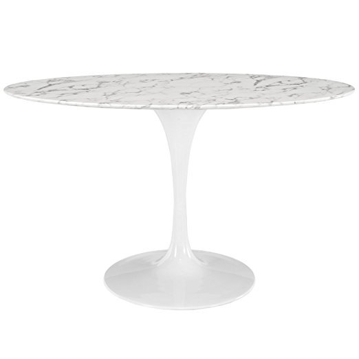 Modway Lippa 54" Oval-Shaped Artificial Marble Dining Table in White